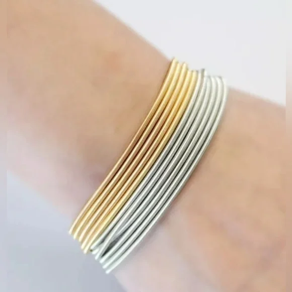 Guitar String Bracelets Stackable Gold Plated Stainless Steel 316L 2mm (8) New - Picture 3 of 6